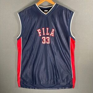 FILA 33 Basketball Jersey Mens XL Navy Blue Red Trim Sleeveless Grant Hill‎